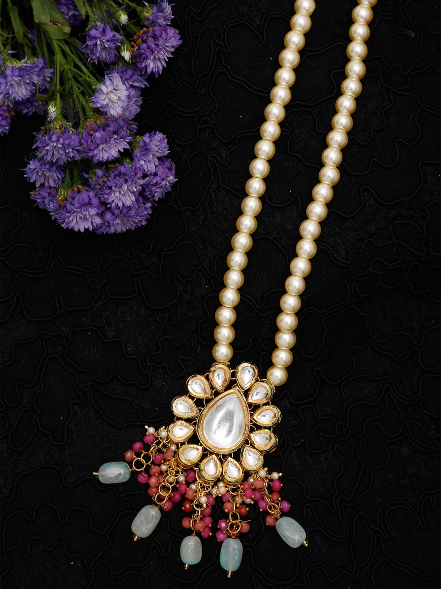Gold-Toned Pink Gold-Polished Handcrafted Necklace - Ruby Raang