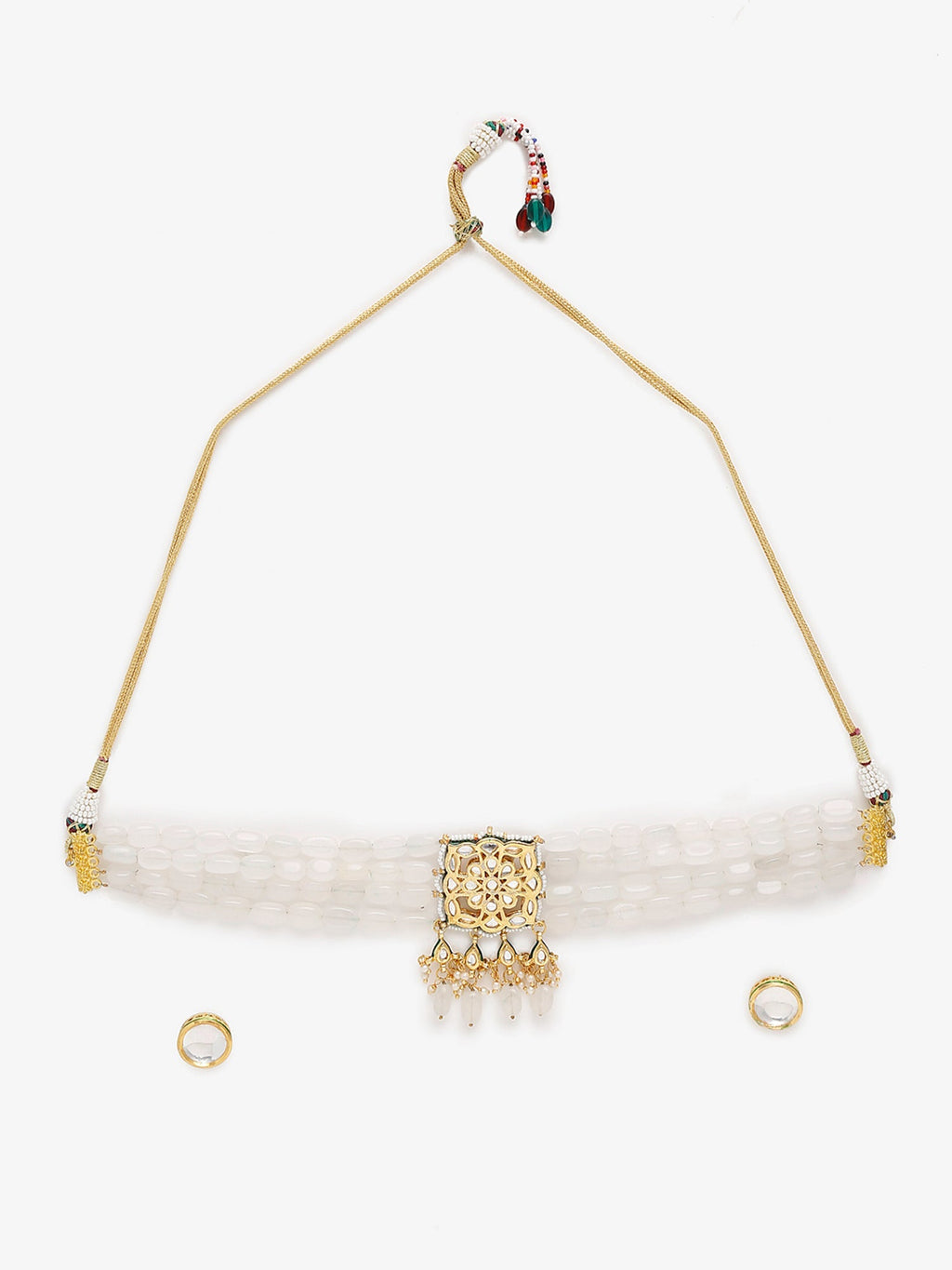 Gold-Polished White Kundan Stone Studded Handcrafted Jewellery Set - Ruby Raang