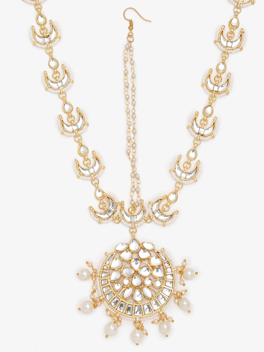 Gold-Polished White Kundan Matha Patti - Ruby Raang