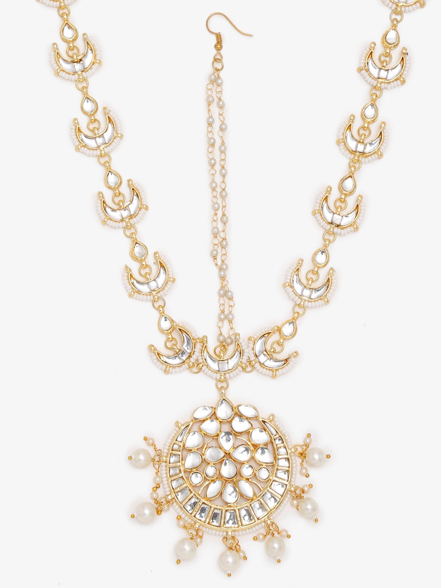Gold-Polished White Kundan Matha Patti - Ruby Raang