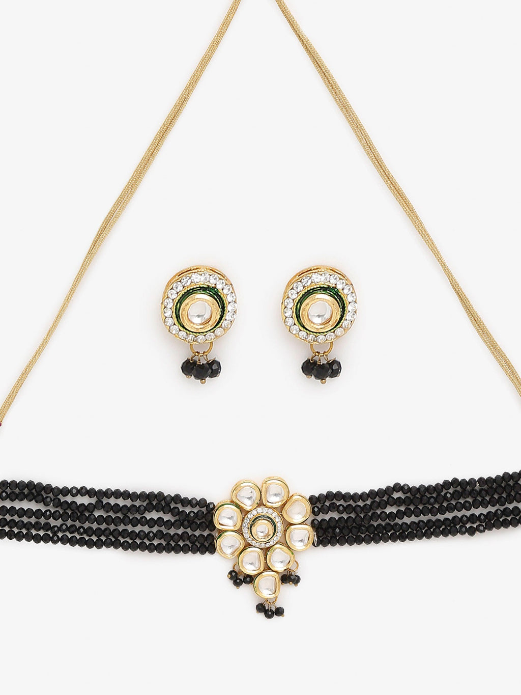 White Black Gold-Polished Kundan-Studded Jewellery Set - Ruby Raang