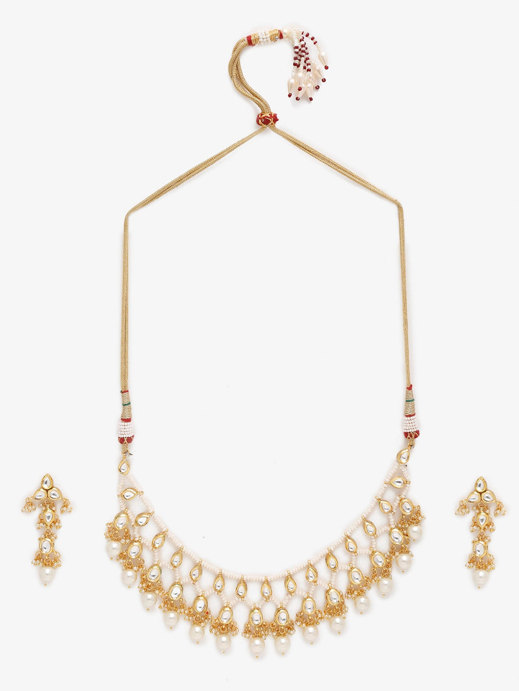 Gold-Polished White Kundan Stone Studded Jewellery Set - Ruby Raang