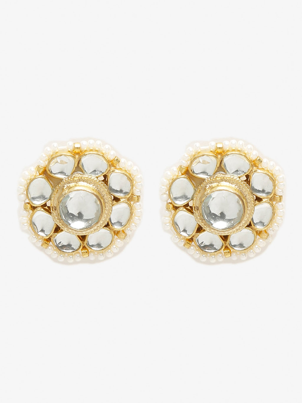 Gold-Toned Floral Kundan Studded Studs Earrings - Ruby Raang