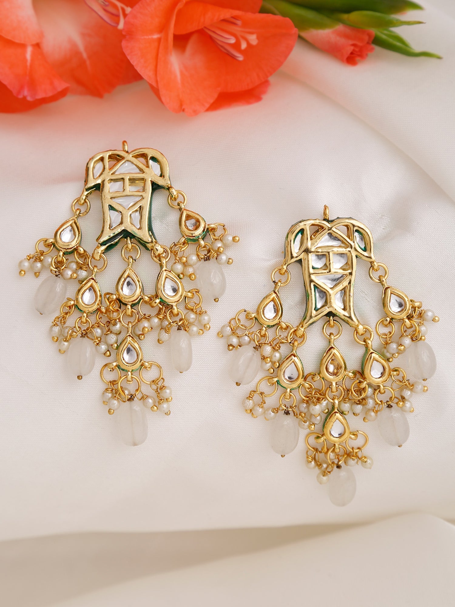 White Contemporary Drop Earrings - Ruby Raang