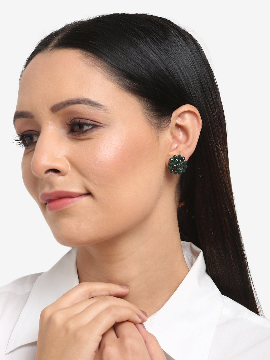 Green Contemporary Studs Earrings - Ruby Raang