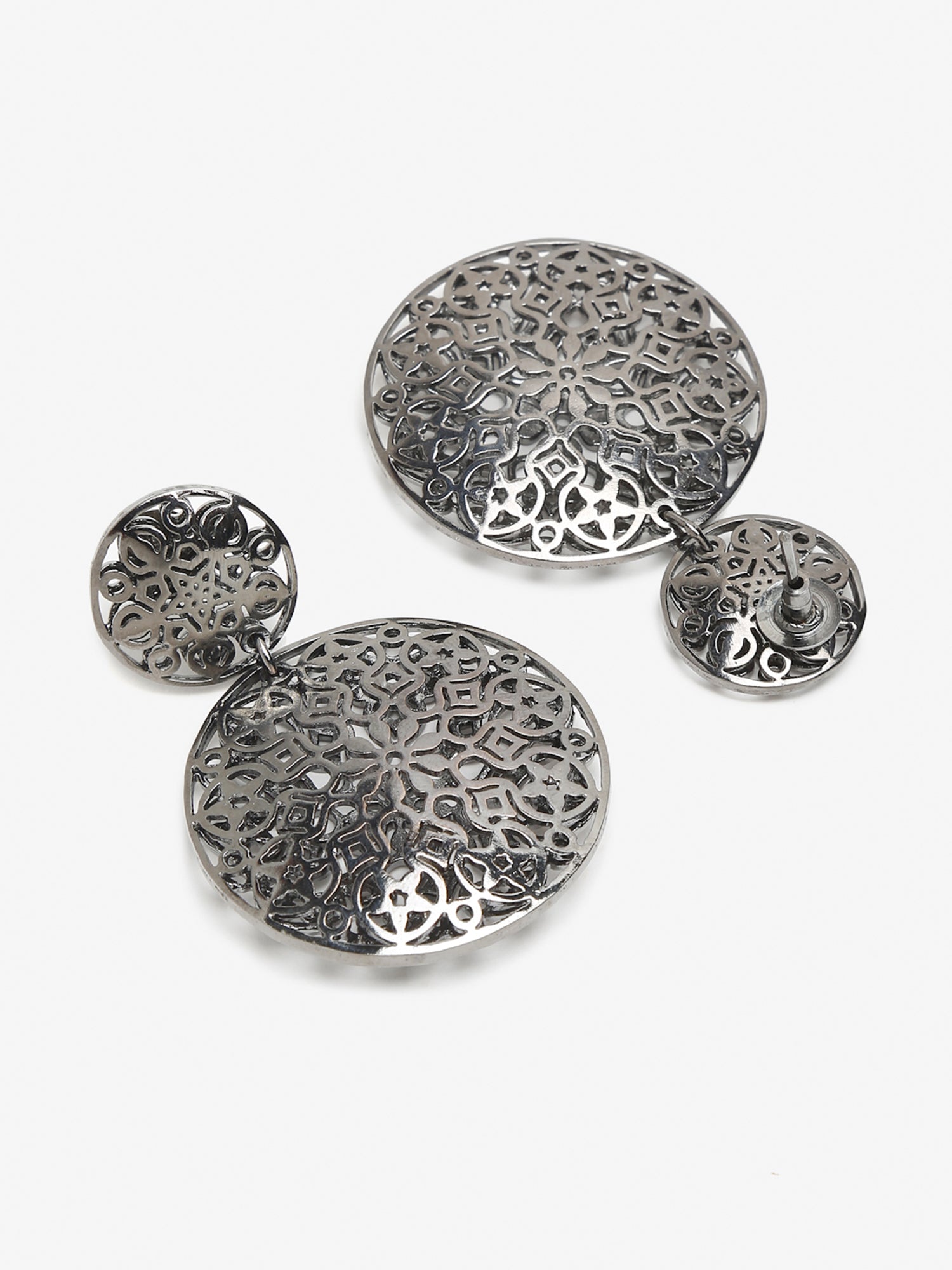 Silver-Toned Circular Drop Earrings - Ruby Raang
