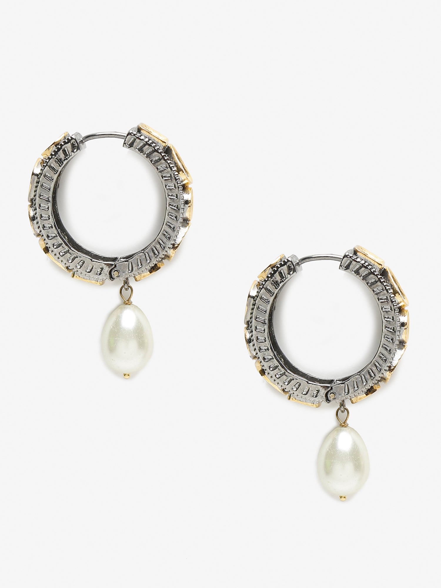 Silver-Toned White Circular Hoop Earrings - Ruby Raang