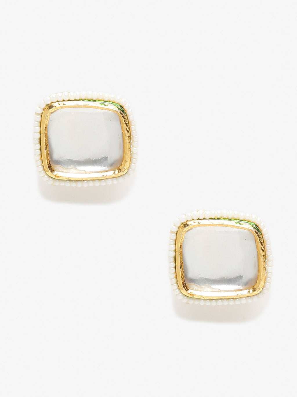 White Artificial Stone Beads Studded Contemporary Studs Earrings - Ruby Raang