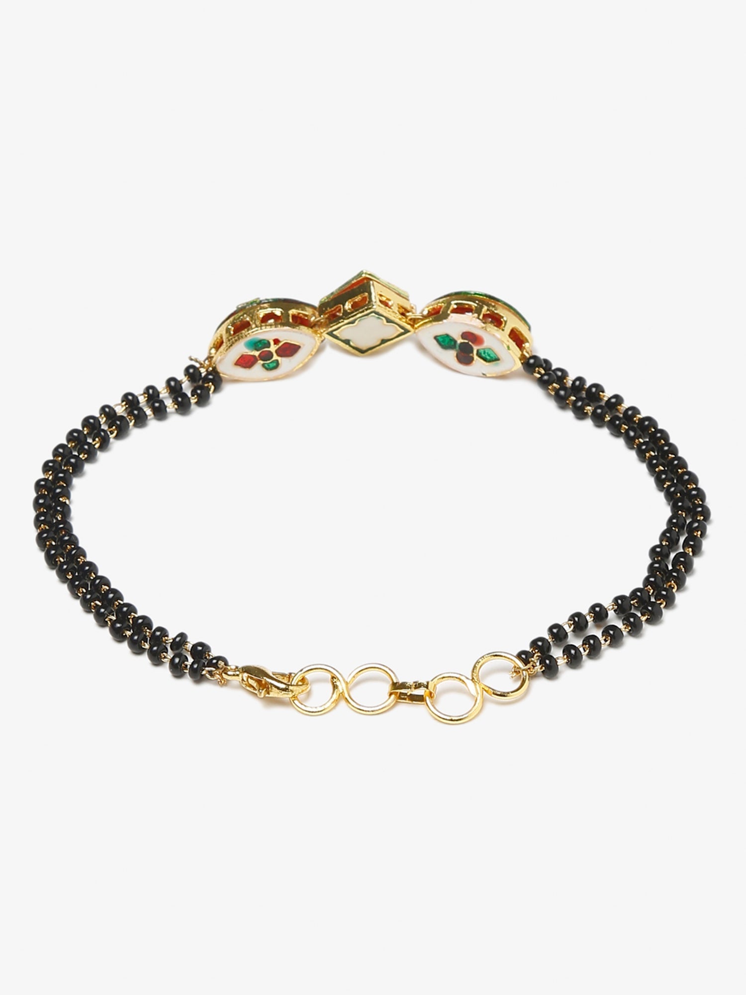 Women's Black Gold-Polished Kundan Mangalsutra Bracelet - Ruby Raang