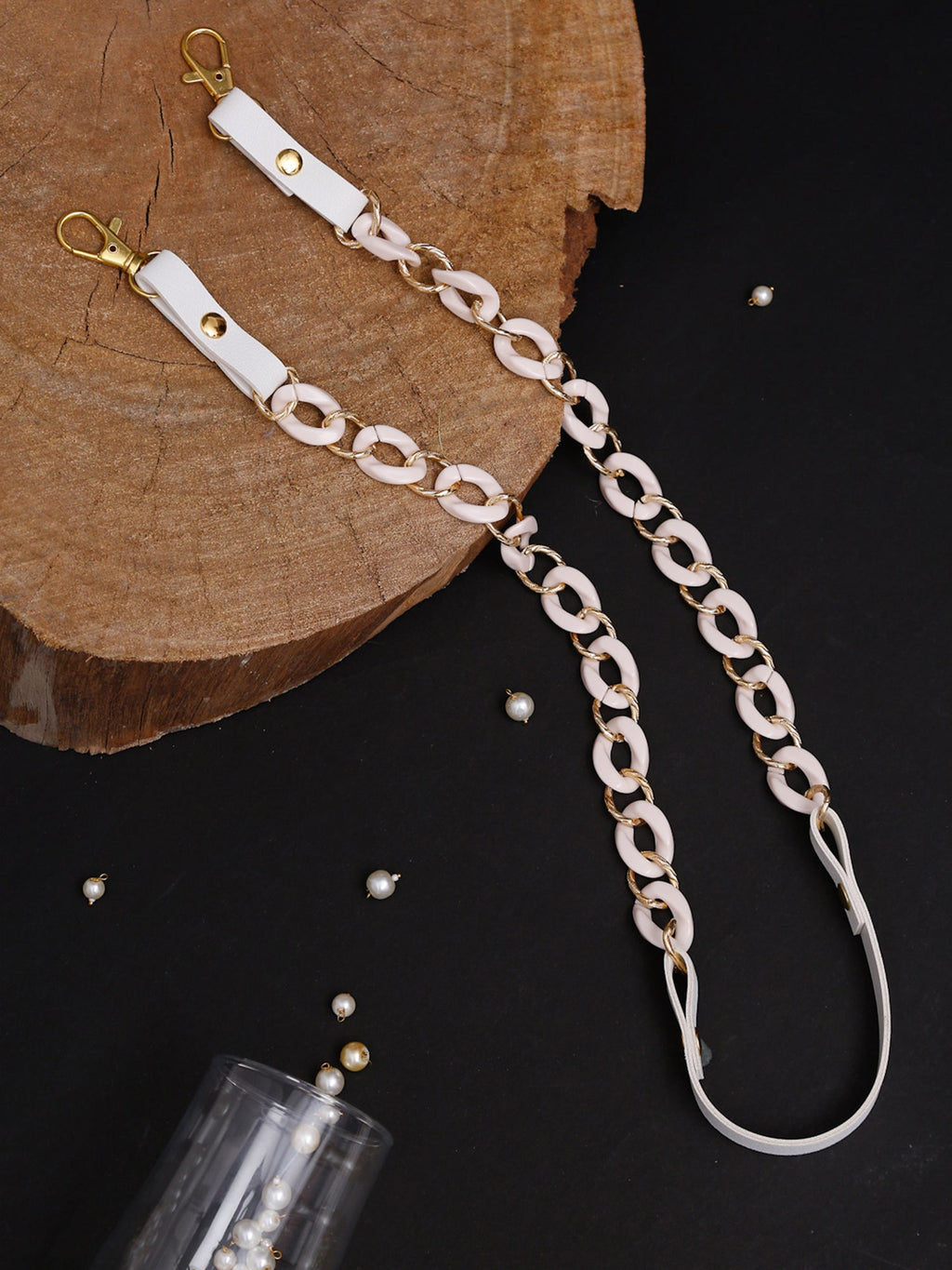 White Gold-Toned Beaded Mask Chain - Ruby Raang