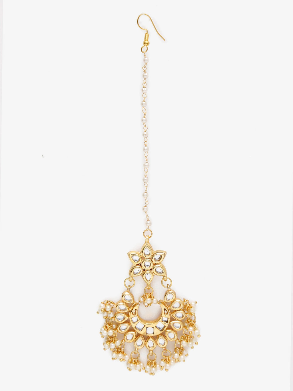 Gold-Polished Kundan Maang Tikka - Ruby Raang