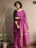 Exclusive Collection Khadi Cotton Handloom Khesh Saree With Blouse Piece - Light Purple