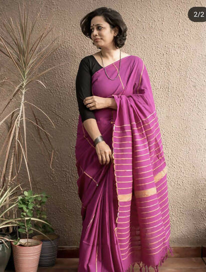 Exclusive Collection Khadi Cotton Handloom Khesh Saree With Blouse Piece - Light Purple