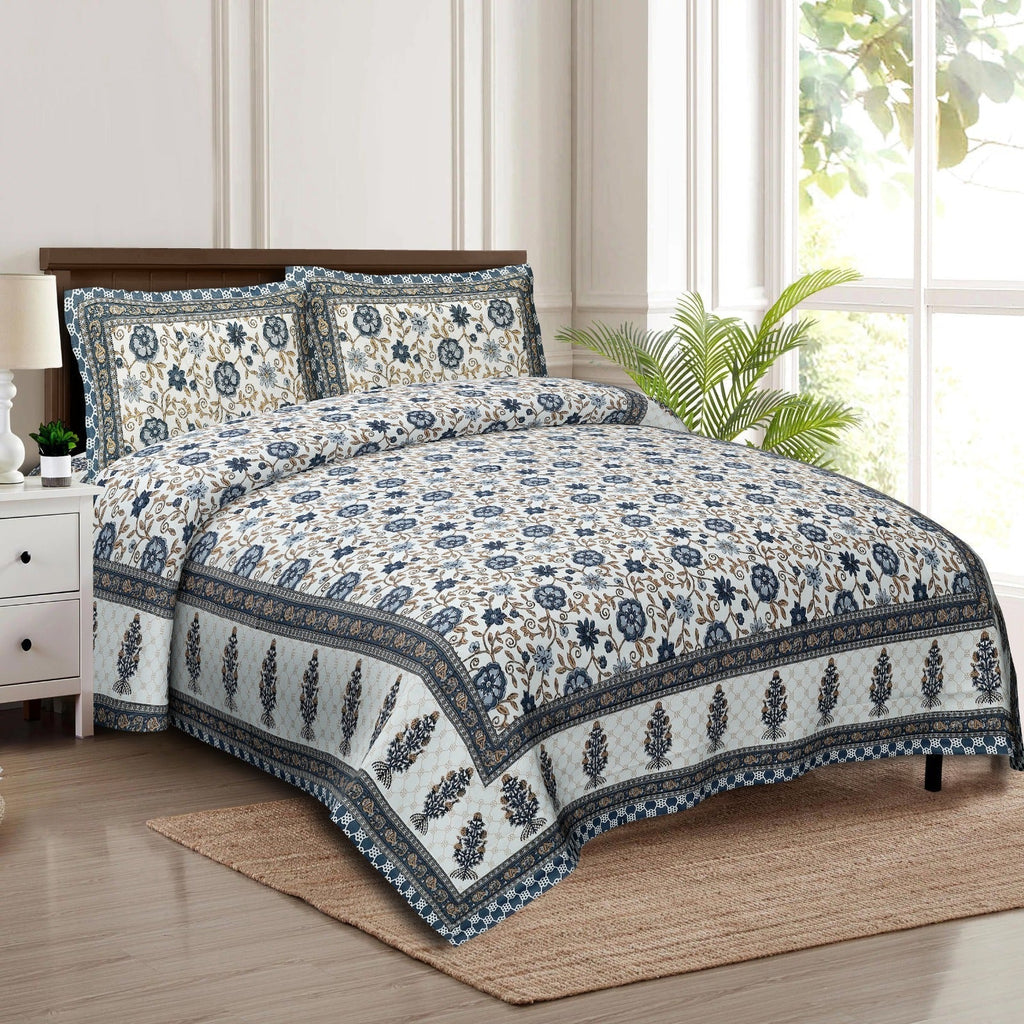 Rudra Bazaar Multicolour 210 TC Cotton Double King Bedsheet With 2 Pillow Covers