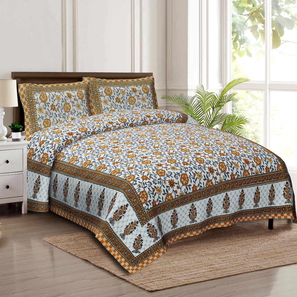 Rudra Bazaar Multicolour 210 TC Cotton Double King Bedsheet With 2 Pillow Covers