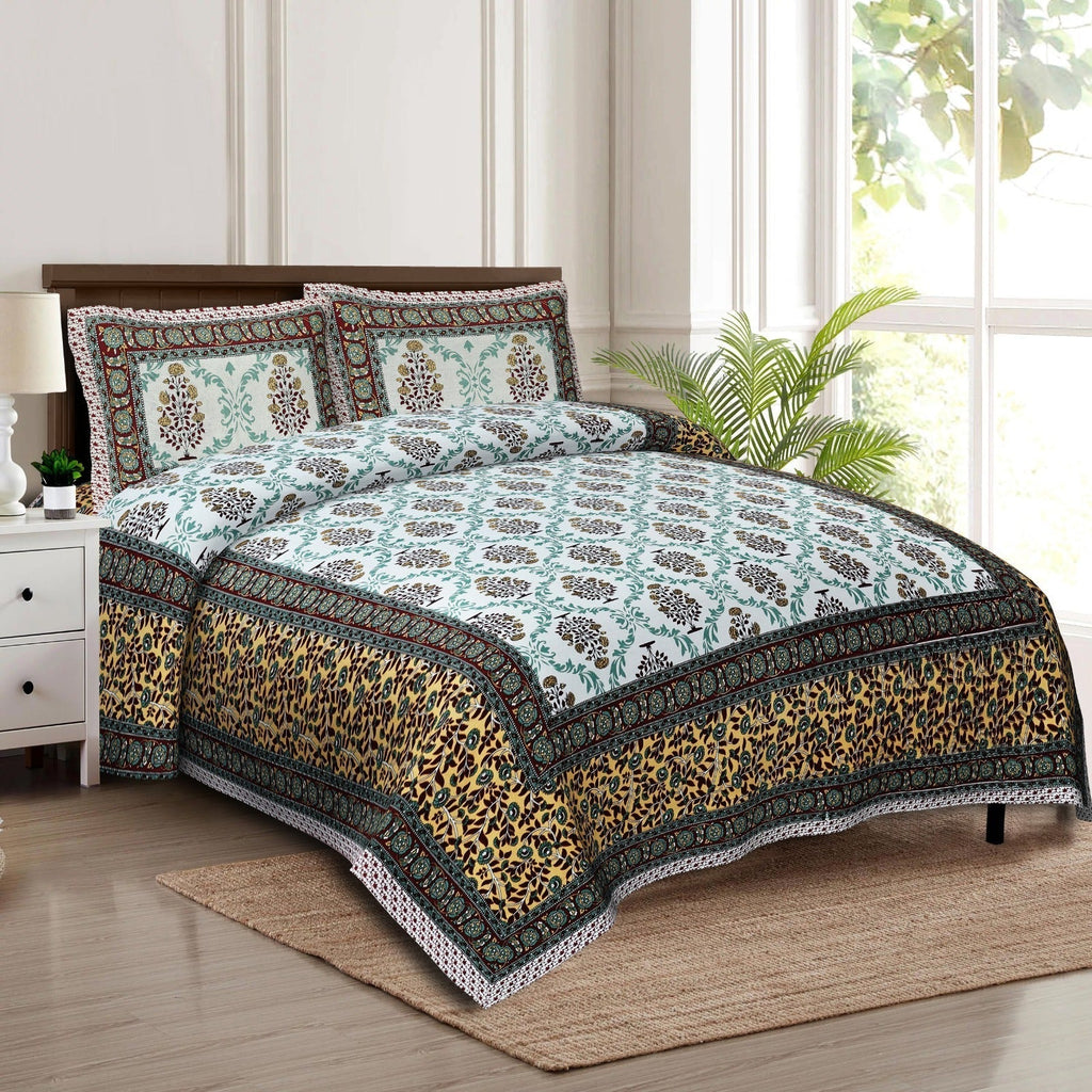 Rudra Bazaar Multicolour 210 TC Cotton Double King Bedsheet With 2 Pillow Covers