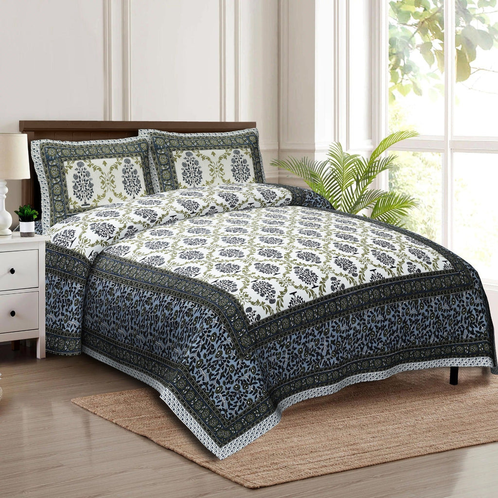 Rudra Bazaar Multicolour 210 TC Cotton Double King Bedsheet With 2 Pillow Covers