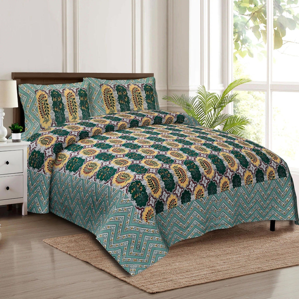 Rudra Bazaar Multicolour 210 TC Cotton Double King Bedsheet With 2 Pillow Covers