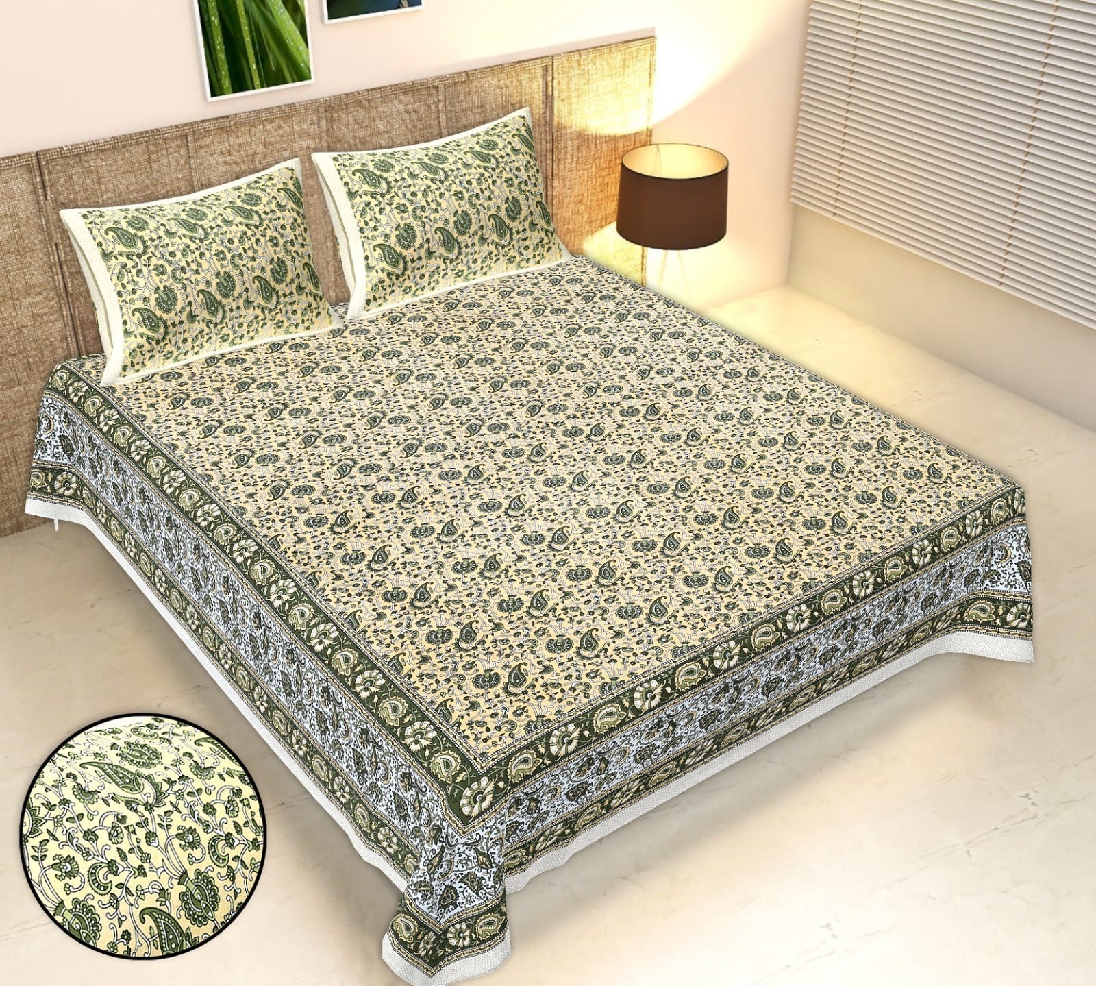 Rudra Bazaar Multicolour 210 TC Cotton Double King Bedsheet With 2 Pillow Covers
