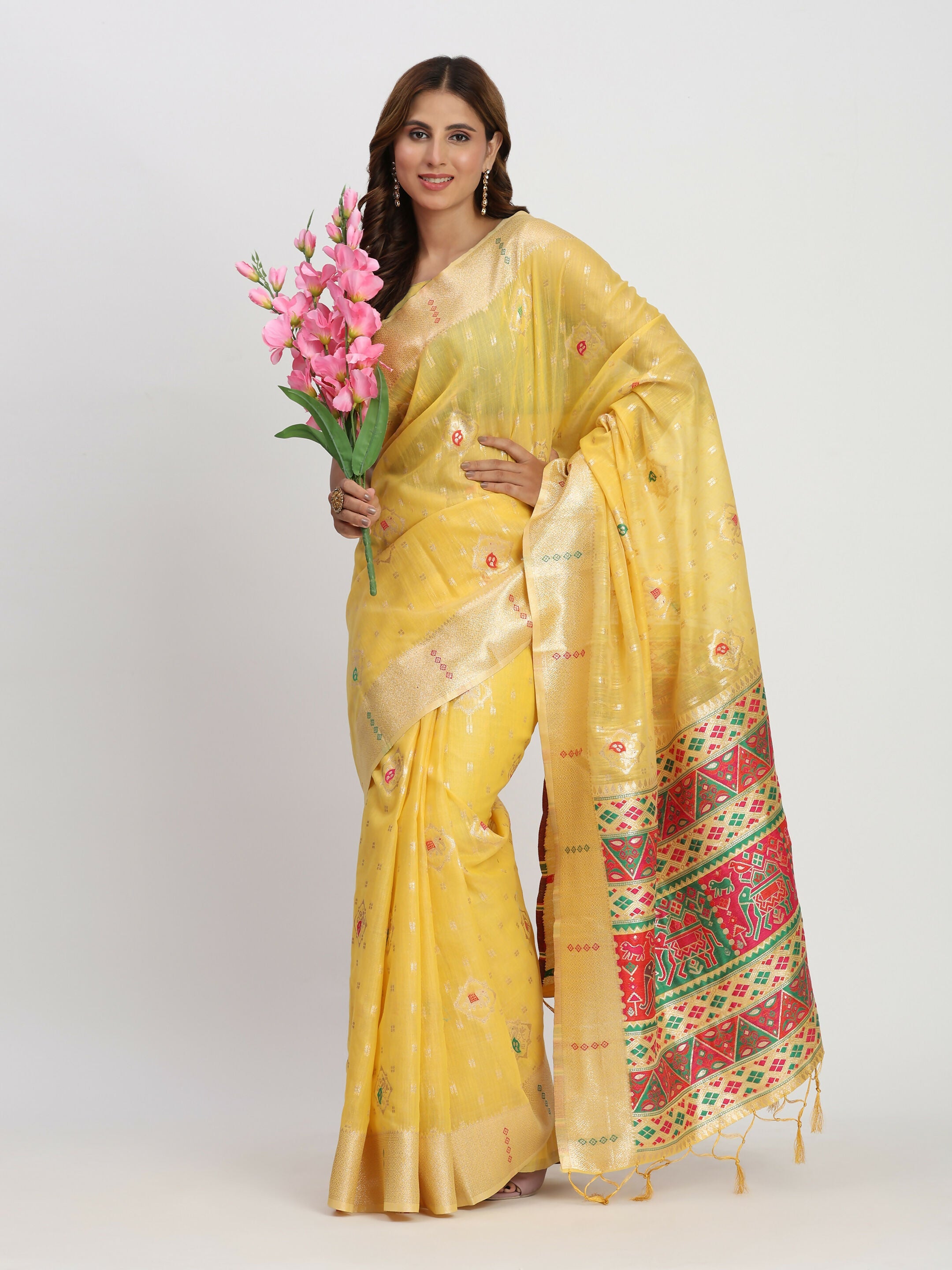 Shree Shyam Fashion Linen Cotton Yellow Saree