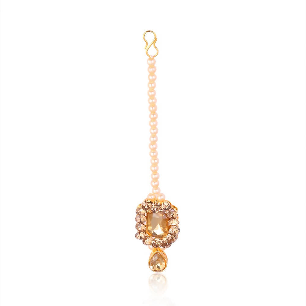 Tehzeeb Creations Golden Plated Necklace With Stone And Pearl Studded