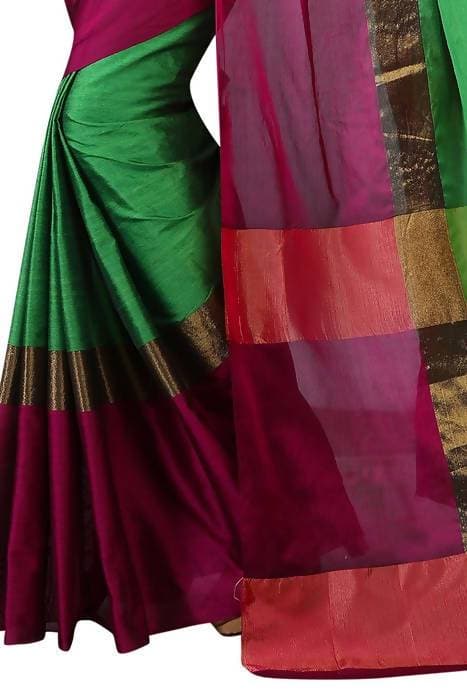Vamika Green and Parrot Pink Cotton Silk Weaving Saree (Shreeji Parrot Pink)