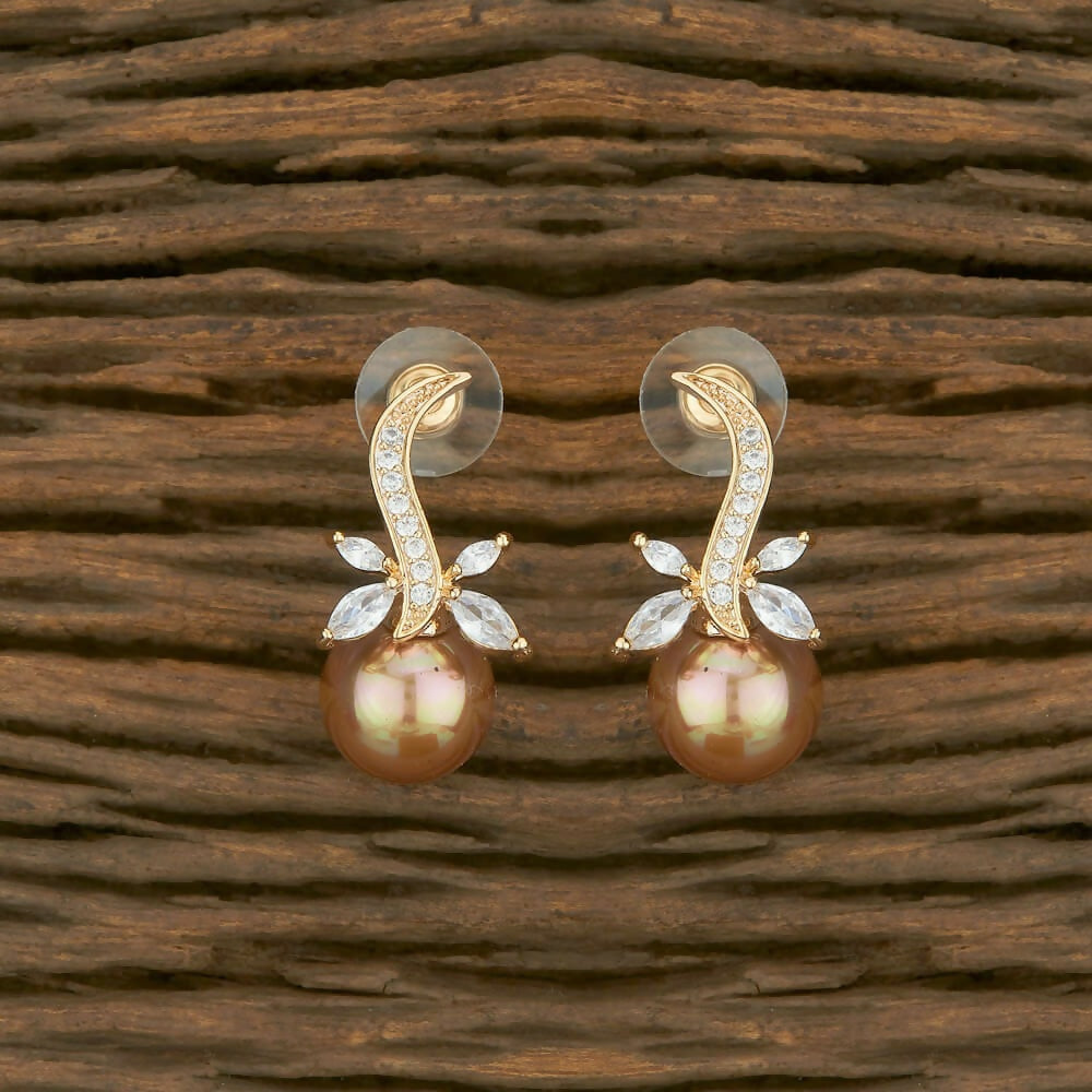 Joban Fashion Women Brass Golden White Ad Earrings