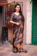 Coffee Silk Blend Ethnic Motifs Saree with Unstitched Blouse - Hiral Fashion