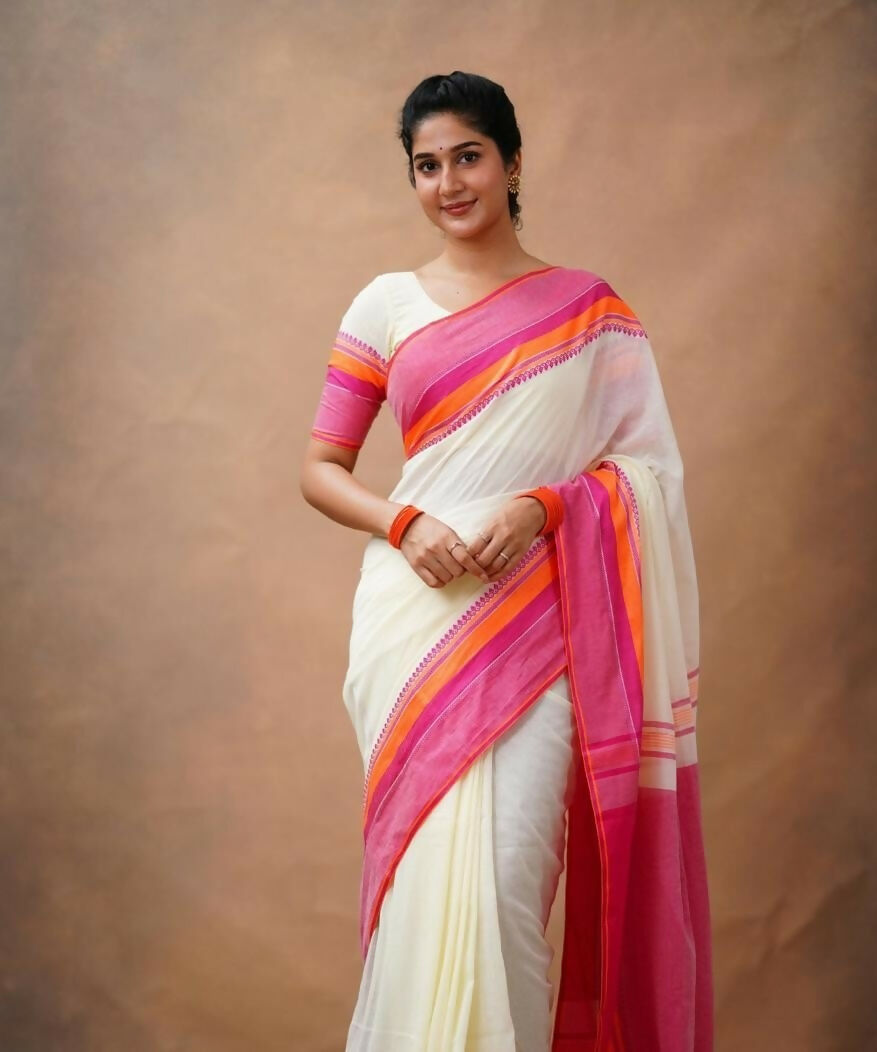 Exclusive Collection Off White Beautiful Khadi Cotton Handloom Saree