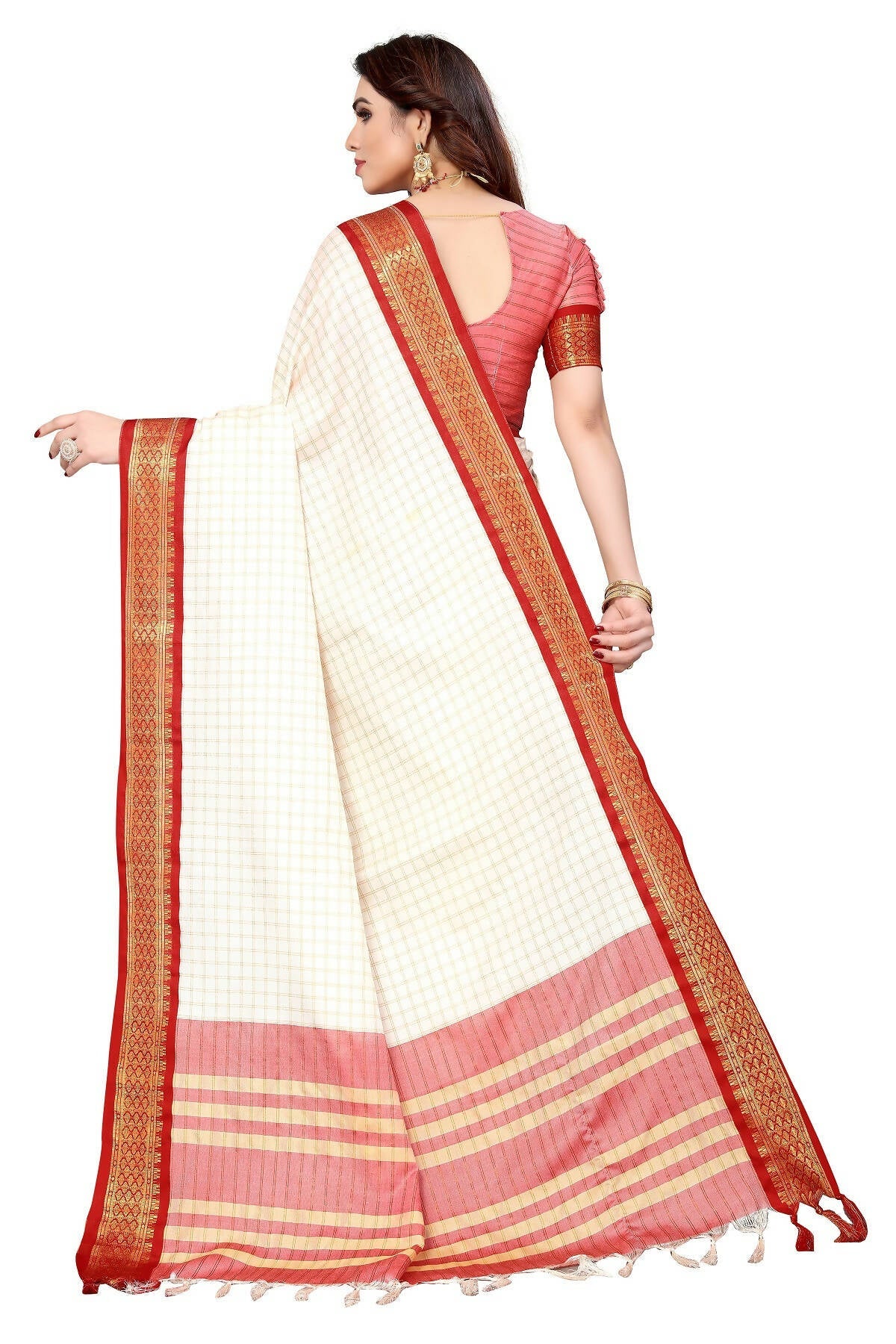 Vamika Weaving White Cotton Silk Saree