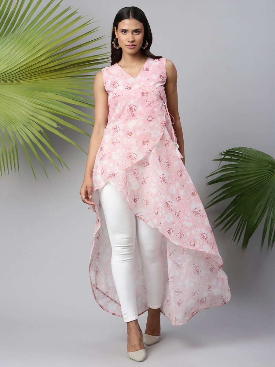 Ahalyaa Women Pink Organza Digital Printed Dress