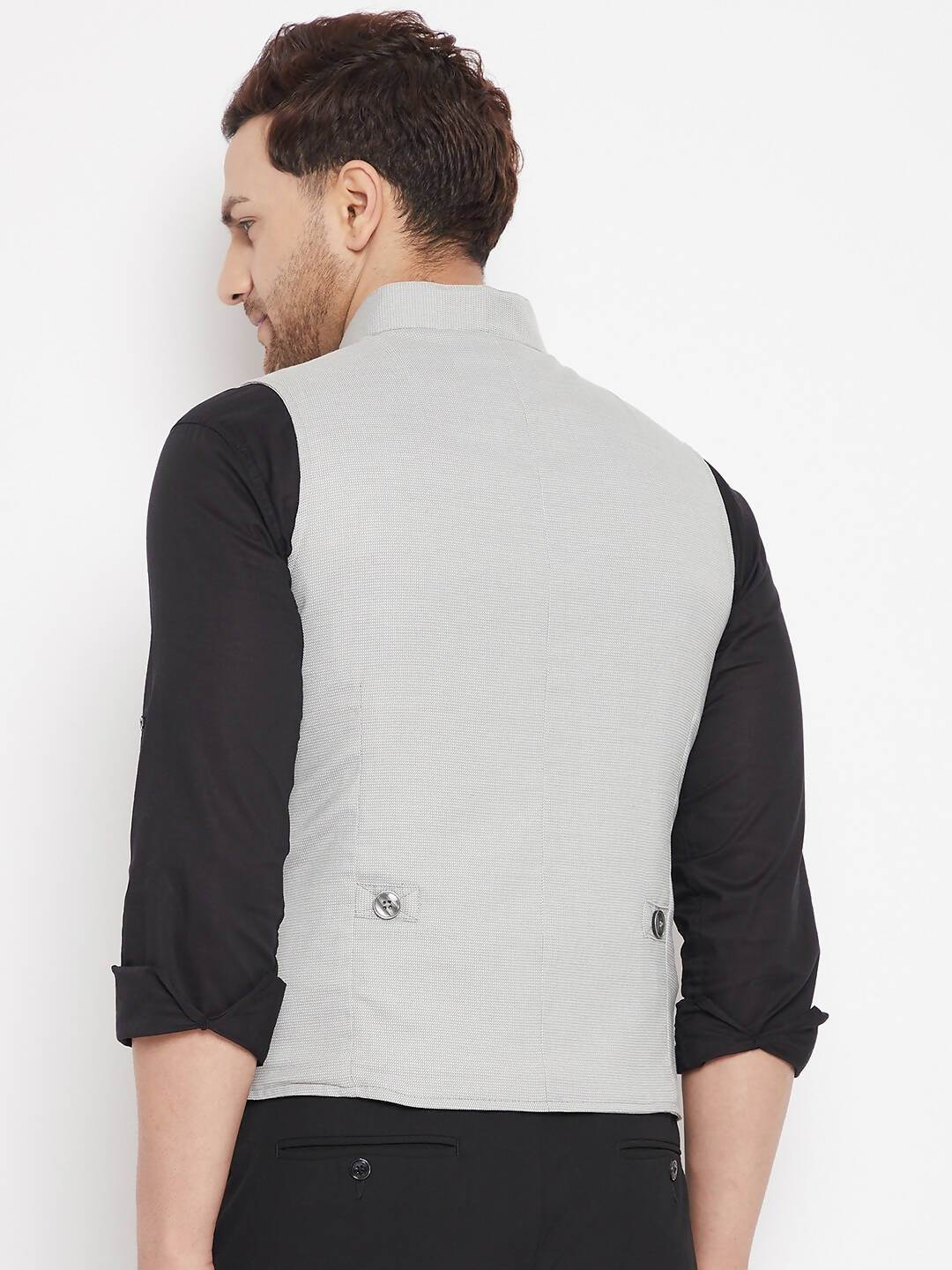 Even Apparels Grey Merino Men Woven Nehru Jacket