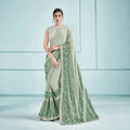 Sea Green Lycra Embroidery Saree with Unstitched Blouse Piece - Norita Elaura
