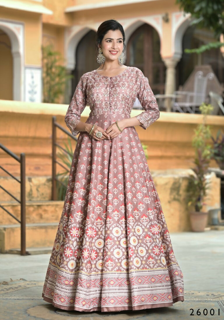 Wedding Designer PaleMauve Soft Dola Silk Anarkali suit with Dupatta - Samanta