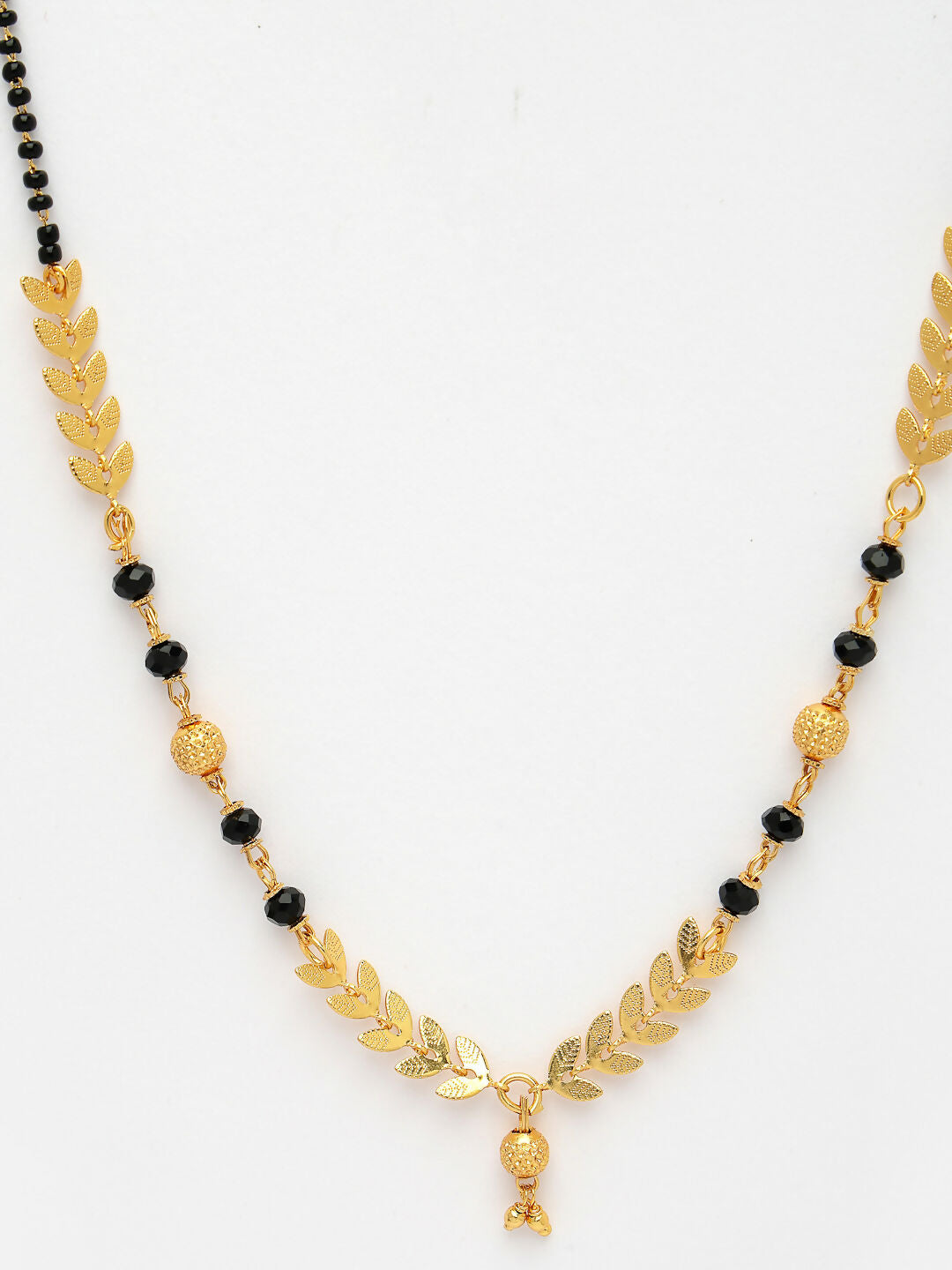 NVR Women's Set of 2 Gold-Polished Black Beaded Mangalsutra