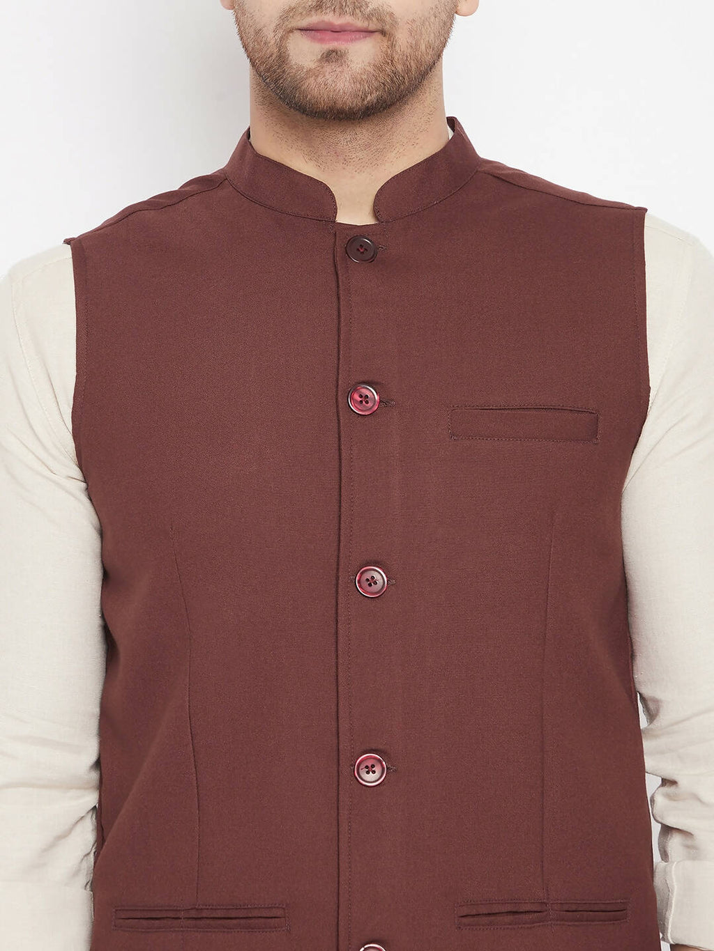 Even Apparels Maroon Merino Men Woven Nehru Jacket
