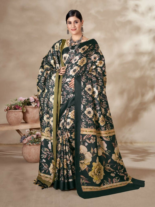 Aayaa Designer Winter Collection Printed Saree With Shawl - Multi Color