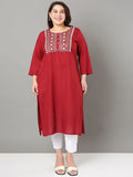 Sztori Plus Size Floral Yoke Design Mirror Work Straight Kurta