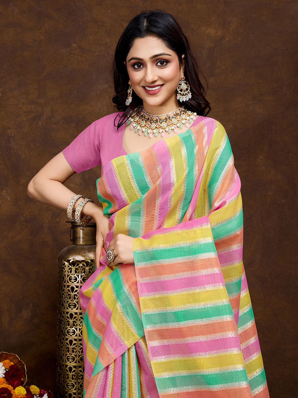Vedant Vastram Jacquard Work Fancy Bollywood Saree - Pink