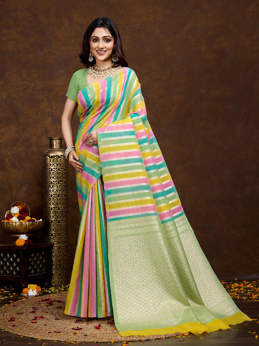 Vedant Vastram Jacquard Work Fancy Bollywood Saree - Pista