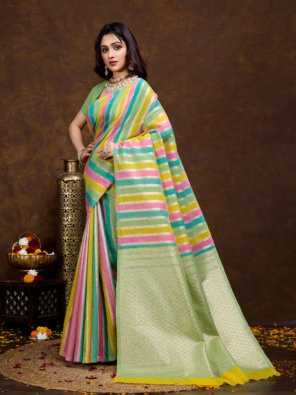Vedant Vastram Jacquard Work Fancy Bollywood Saree - Pista