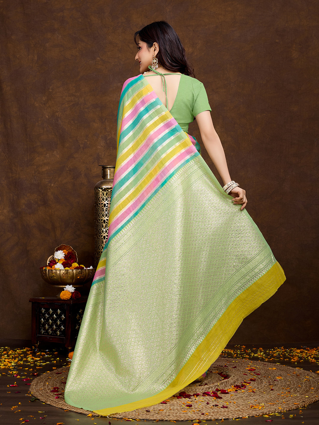 Vedant Vastram Jacquard Work Fancy Bollywood Saree - Pista