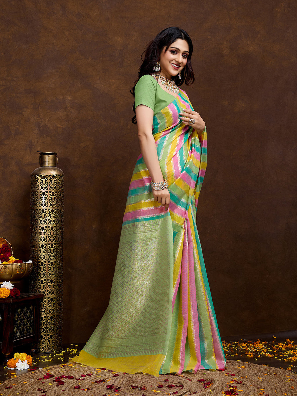 Vedant Vastram Jacquard Work Fancy Bollywood Saree - Pista