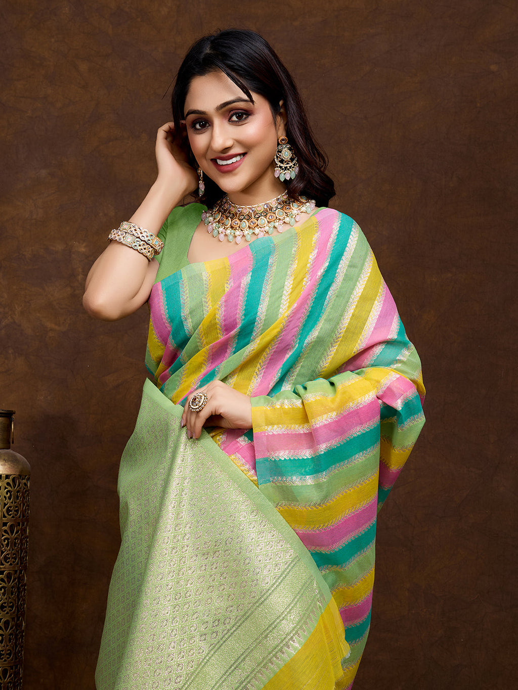 Vedant Vastram Jacquard Work Fancy Bollywood Saree - Pista