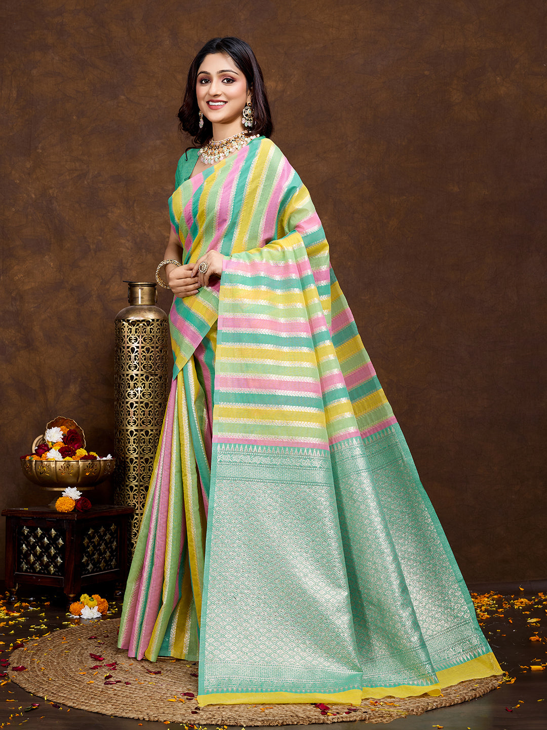 Vedant Vastram Jacquard Work Fancy Bollywood Saree - Seegreen