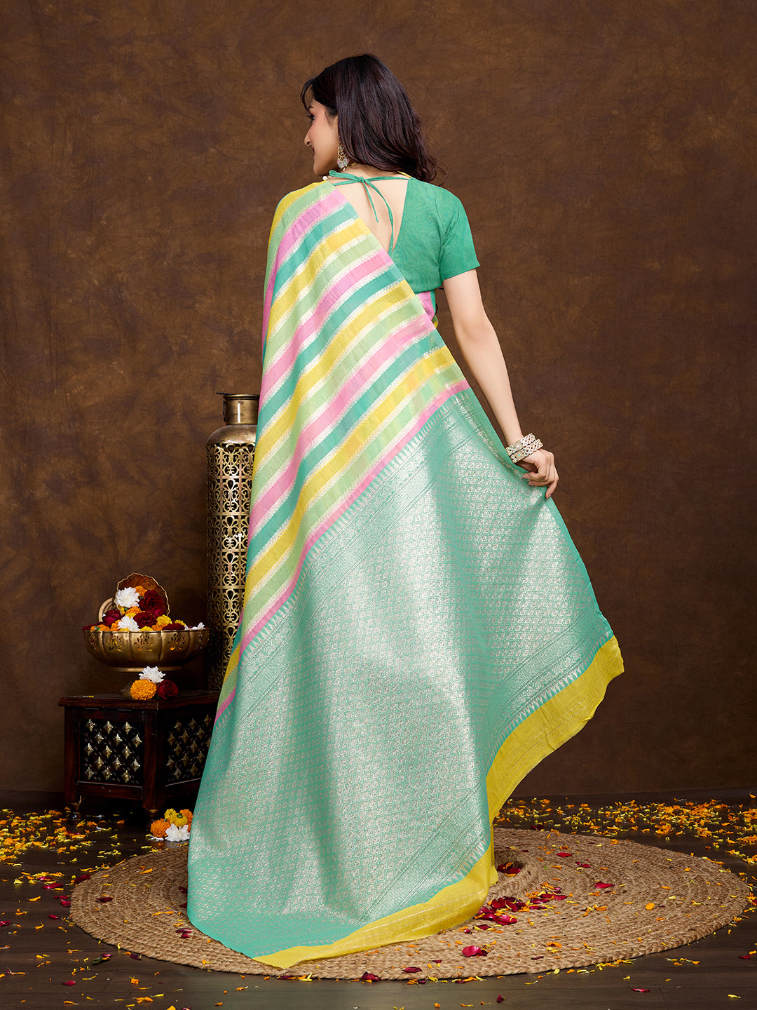 Vedant Vastram Jacquard Work Fancy Bollywood Saree - Seegreen