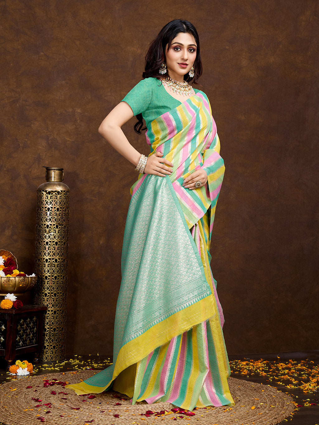 Vedant Vastram Jacquard Work Fancy Bollywood Saree - Seegreen
