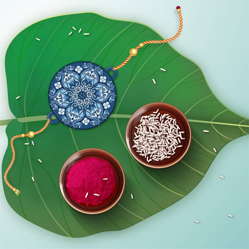 Indianvibez Ethnic Mandala Wooden Rakhi with Rudraksha, Divine Rakhi for Brother| - Kids Rakhi