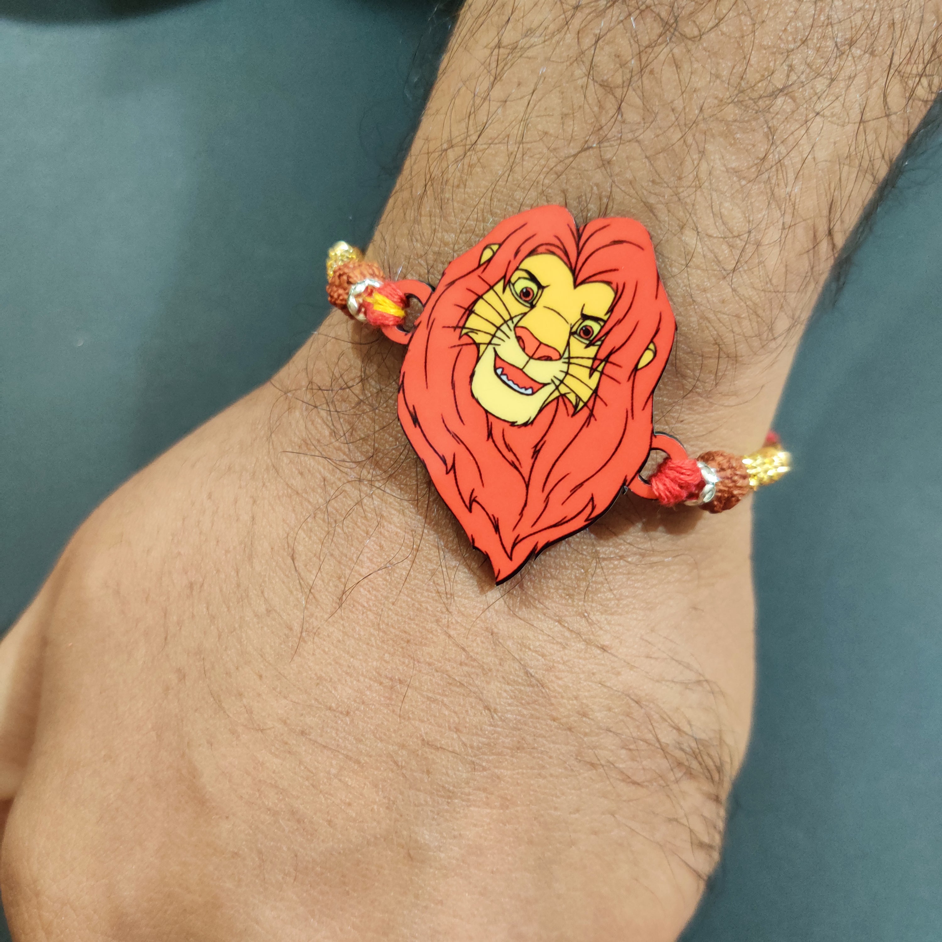 Indianvibez Mufasa Wooden Rakhi with Rudraksha, Lion King Rakhi for Brother, Shop India - Kids Rakhi