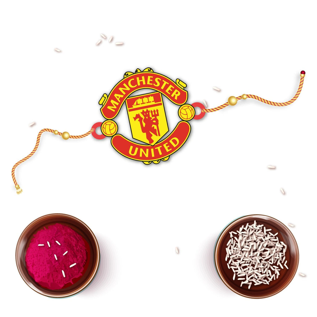 Indianvibez Manchester United Wooden Rakhi with Rudraksha, Football Rakhi for Bro, Shop India - Kids Rakhi